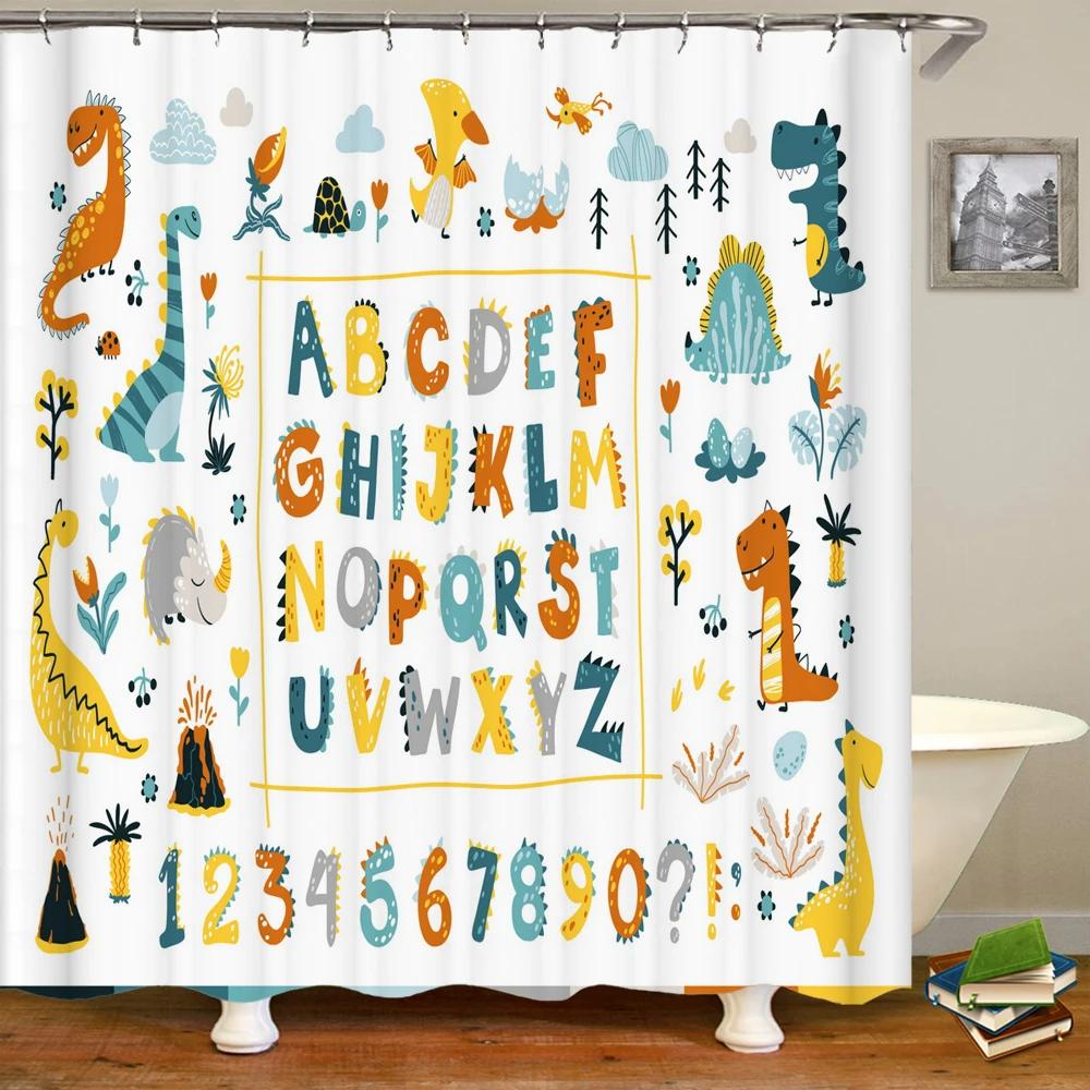 Funny Dinosaur Shower Curtain for Kids Boys,Cartoon Cool Dino Aesthetics Shower Curtain for Bathroom Polyester Fabric with Hooks