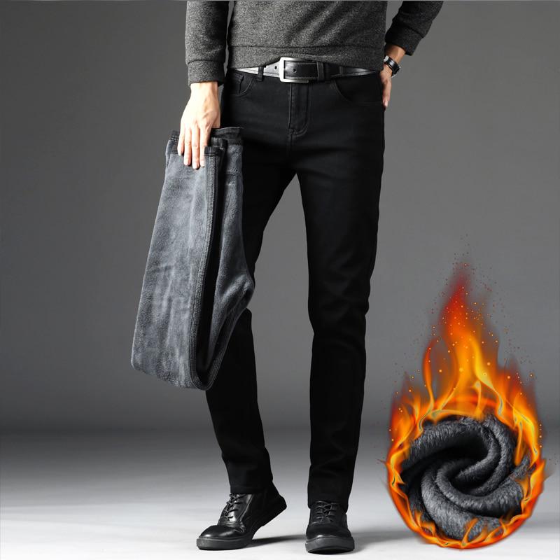 Plus Size Men Warm Thick Jeans Winter Business Stretch Black Jean Trousers Brand Pants