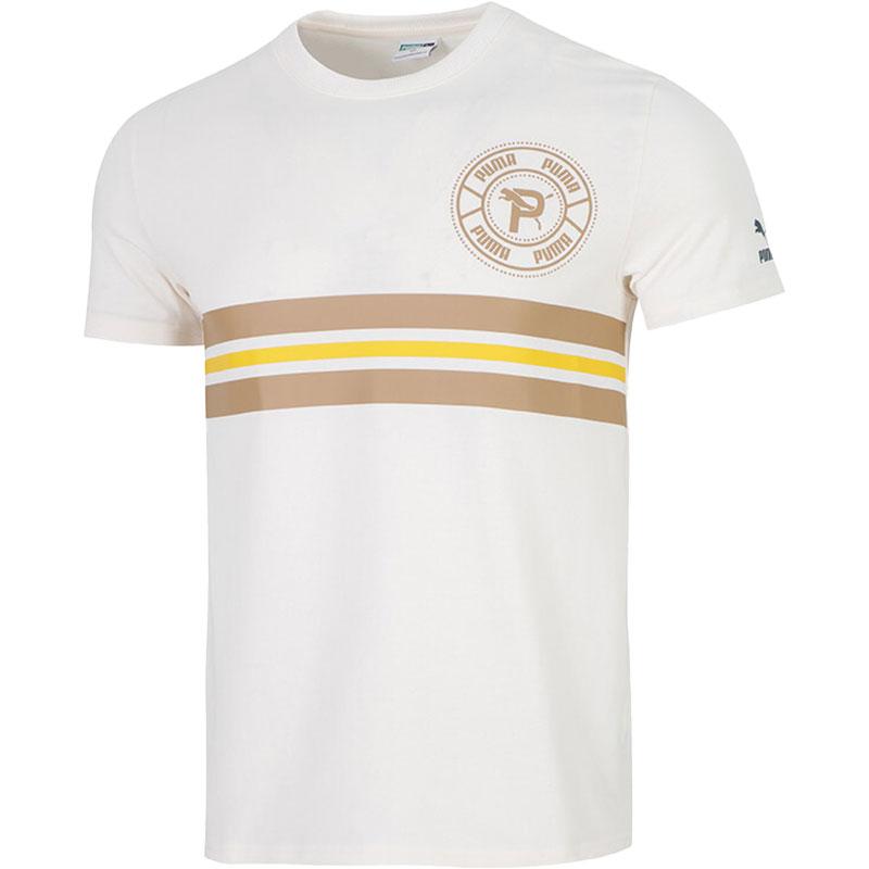 

Puma Футболка с круглым вырезом в полоску с принтом логотипа, топы унисекс, белая 537043-65 XS