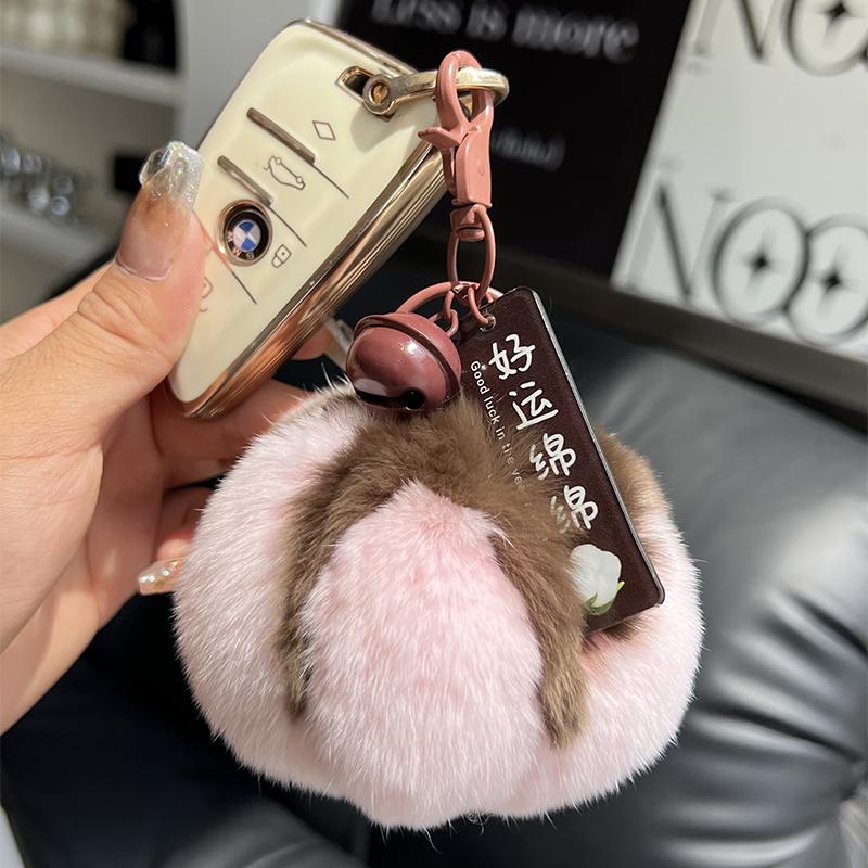 Cute Rabbit Fur Cotton Bolls Keychain Car KeyRing Pendant Plush School Bag Pendant Gift Kawaii Backpack Keychains Accessories