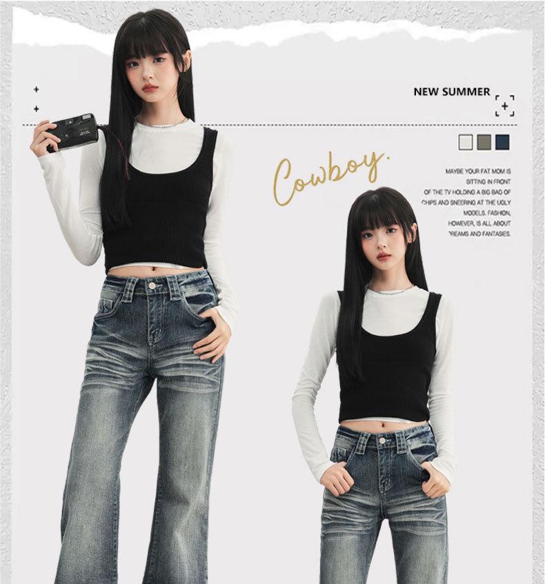 2025 Women's Low Waist Stretch Flare Jeans - Retro Whiskered Micro Flare