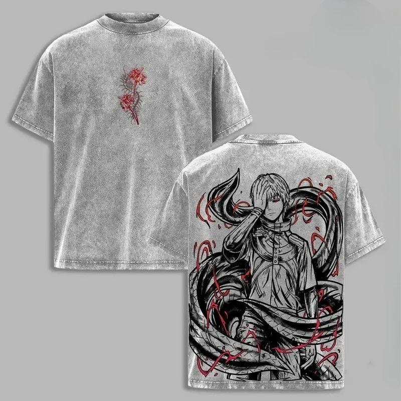 

Anime Tokyo Ghoul Kaneki Ken Printed Tee Men Women Washed Cotton T-shirts Short Sleeve Vintage T Shirt Harajuku Oversized Tshirt XXL сірий колір