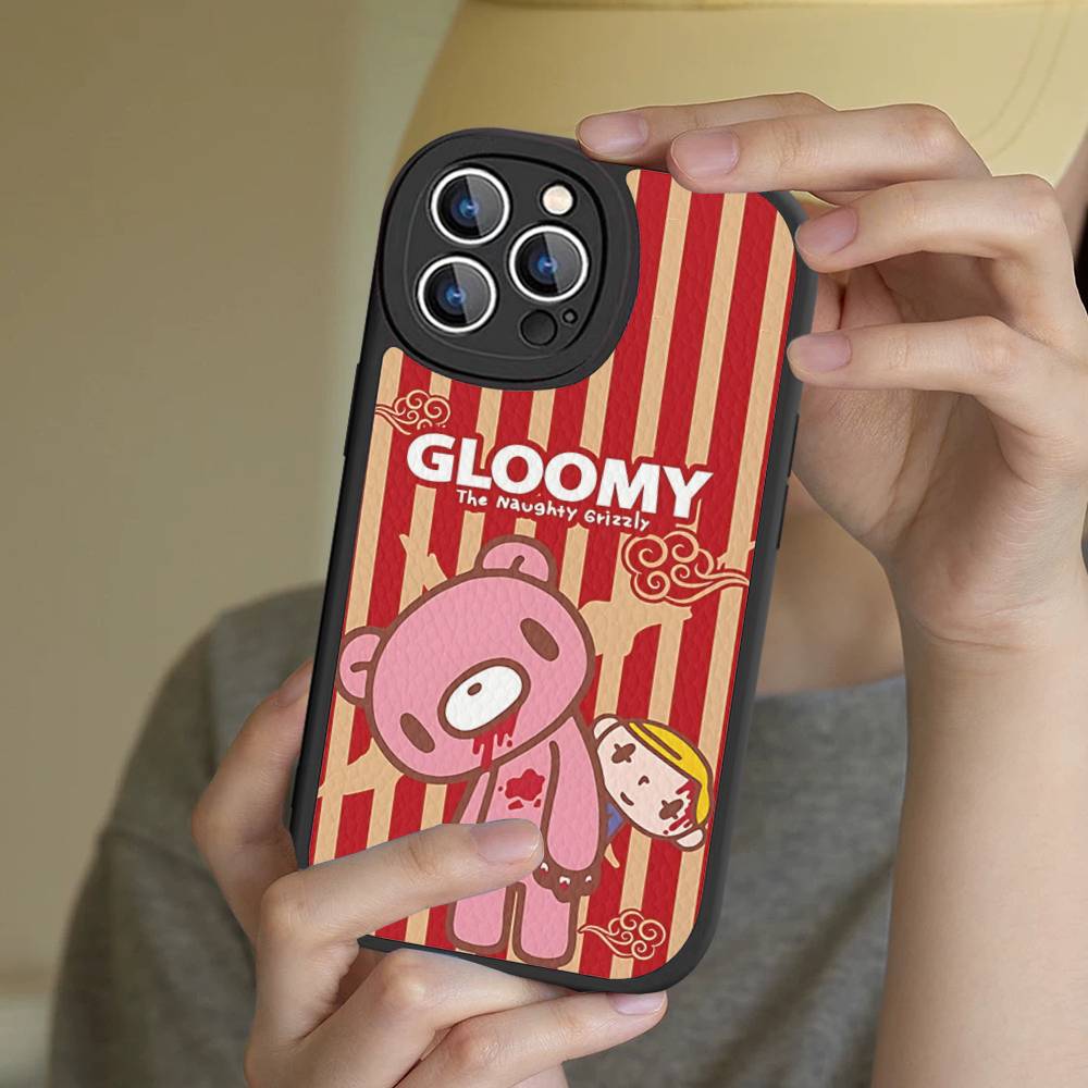 Cute G-Gloomy B-Bear Phone Case For IPhone 16 15 14 13 12 11 Pro Max Plus Leather Soft Cover