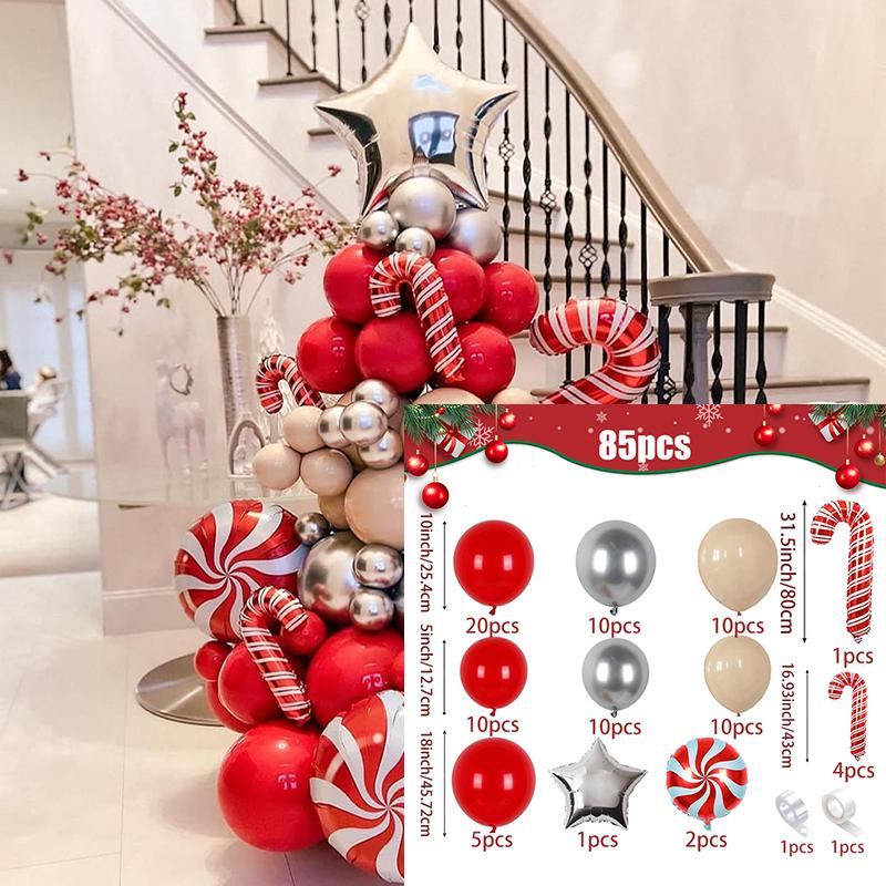 

85-piece Christmas Balloon Set Candy Foil Balloons Red, Green and White Christmas and New Year Balloon Chains Bow Wreath Set Other
