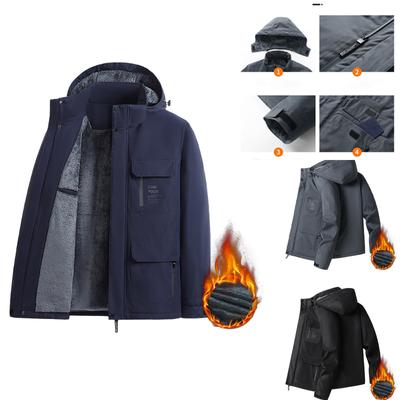 Large Size Men's Jacket Autumn and Winter Men's Outdoor Windproof and Waterproof Hooded Work Jacket Warm Loose Sports Jacket