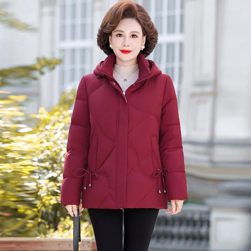 

Женская куртка из натурального гусиного пуха 2024 года - Зимнее пальто больших размеров для женщин среднего и пожилого возраста 3XL (126-135 lbs) малиновый