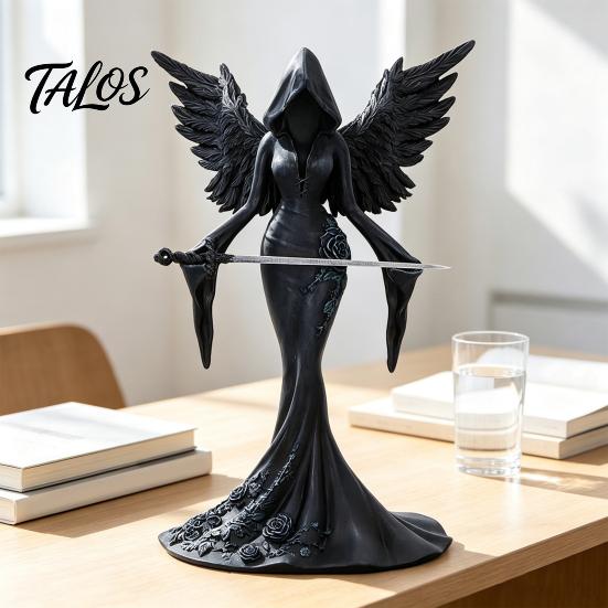 Niche Art Collectibles Gothic Faceless Witch Reaper Resin Statue, Vintage Black Robed Grim Figurine, Matte Spooky Interior Ornament Dark Desktop