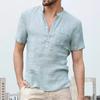 New Casual Linen Solid Color Half-open Shirt Men's Clothing