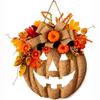Halloween Autumn Wreath 8-Mode LED Lighted Burlap Pumpkin Farmhouse Fall Door Wreath with Remote Control for Porch Home Decor