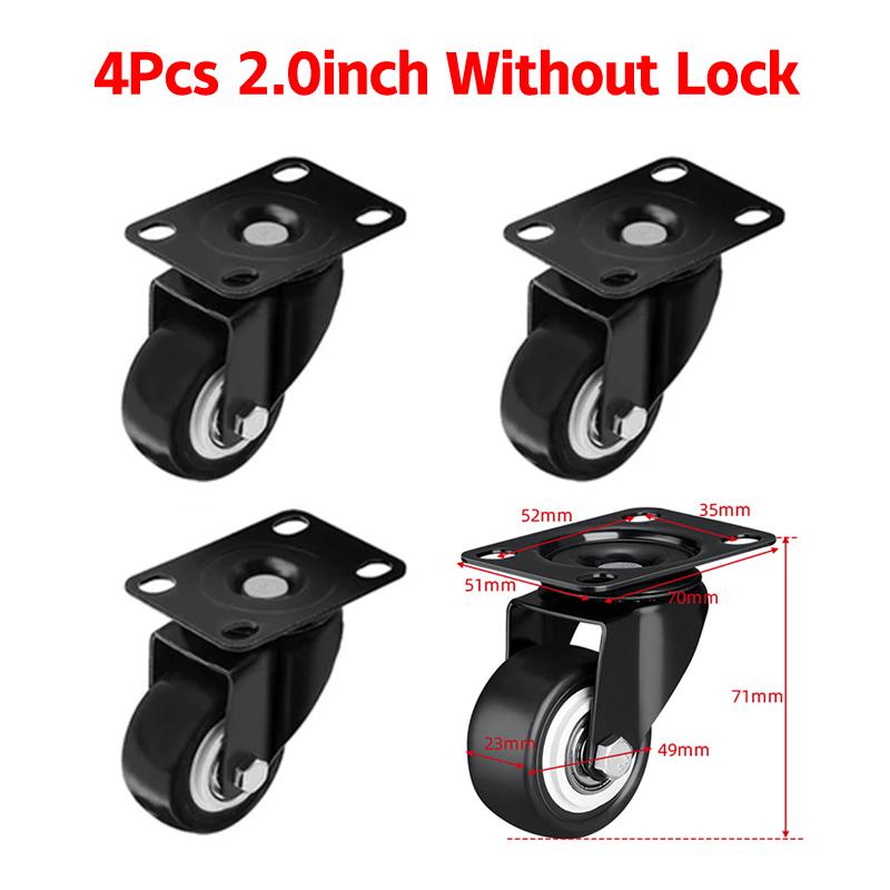 4 szt. Ciche podwójne kółka obrotowe z podwójnymi łożyskami kulkowymi, czarne, obrotowe z hamulcem, kółka do wózka 1,5" - 2"