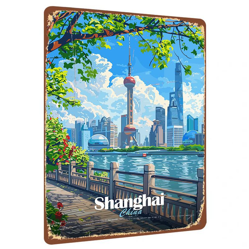 Shanghai Skyline Metal Wall Art Lujiazui Financial District Cityscape Home Decor Souvenir