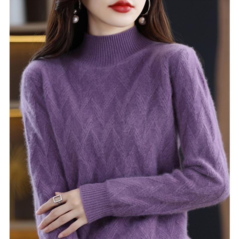 Autumn and winter new knitted sweater loose pullover fashion bottoming shirt warm inner top temperament semi turtleneck sweater women