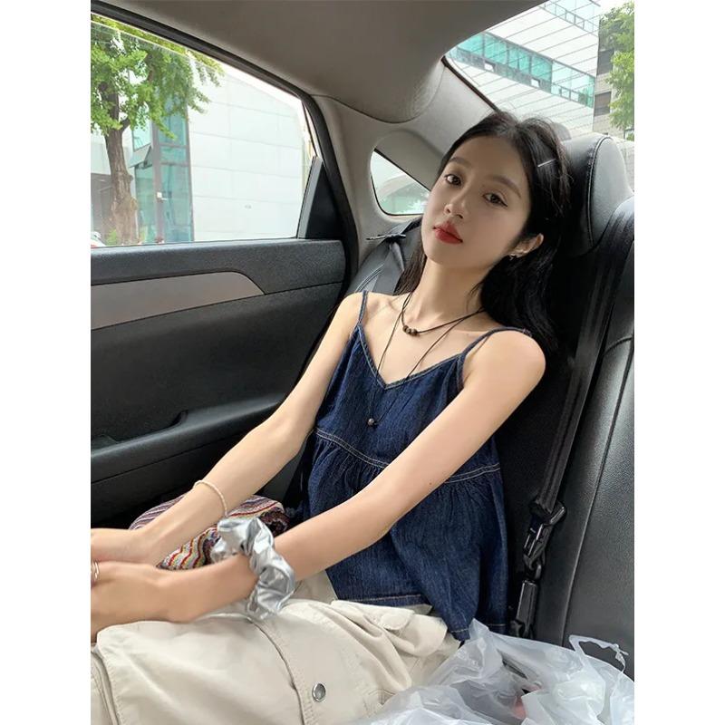 Korean Design Niche V-neck Halter Top for Women Summer Retro Style Sleeveless Vest Top