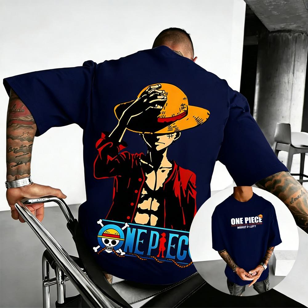 Plus Size One Piece Anime Printed Men and Women Tshirt Casual Parent Child Top Fashion Harajuku Style Y2K Summer Street Wear
