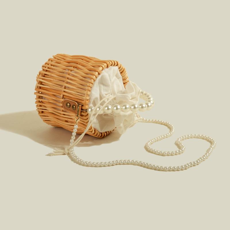 Leichte Luxus Handtasche Neue Französische Gestrickte Handheld Perlenkette Seaside Vielseitig Einzelne Schulter Schräg Umhängehandy Tasche