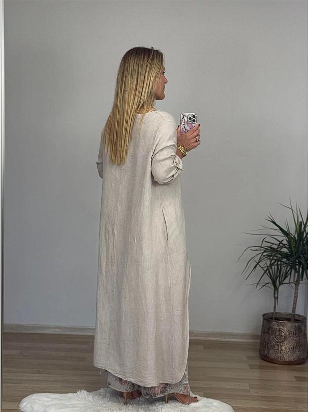 2025 Women's Casual Cotton Linen Irregular Top & Wide-Leg Pants Set with Pockets