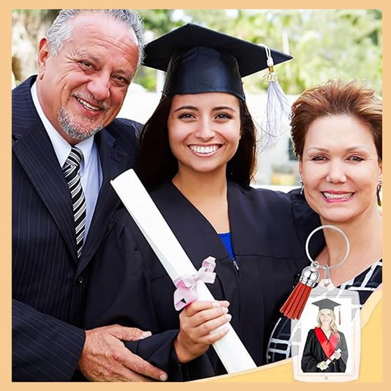 40 Set Handgemachter Fotoanhänger Schlüsselanhänger Acryl Klar Leer Bildeinsatz Schlüsselanhänger mit Quasten Schlüsselanhänger Zubehör