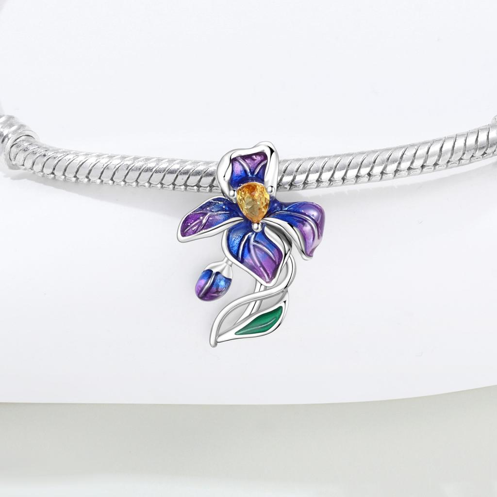 Copper Original Blue-Purple Iris Plant Garland Of Fresh Flowers Charms Beads Fit Bracelet Women Jewelry Diy Gift