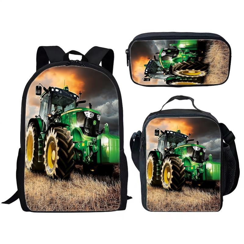 Klassieke Populaire Farming Simulator tractor 3D Print 3 stuks/Set leerling Schooltassen Laptop Dagrugzak Rugzak Lunchtas Etui