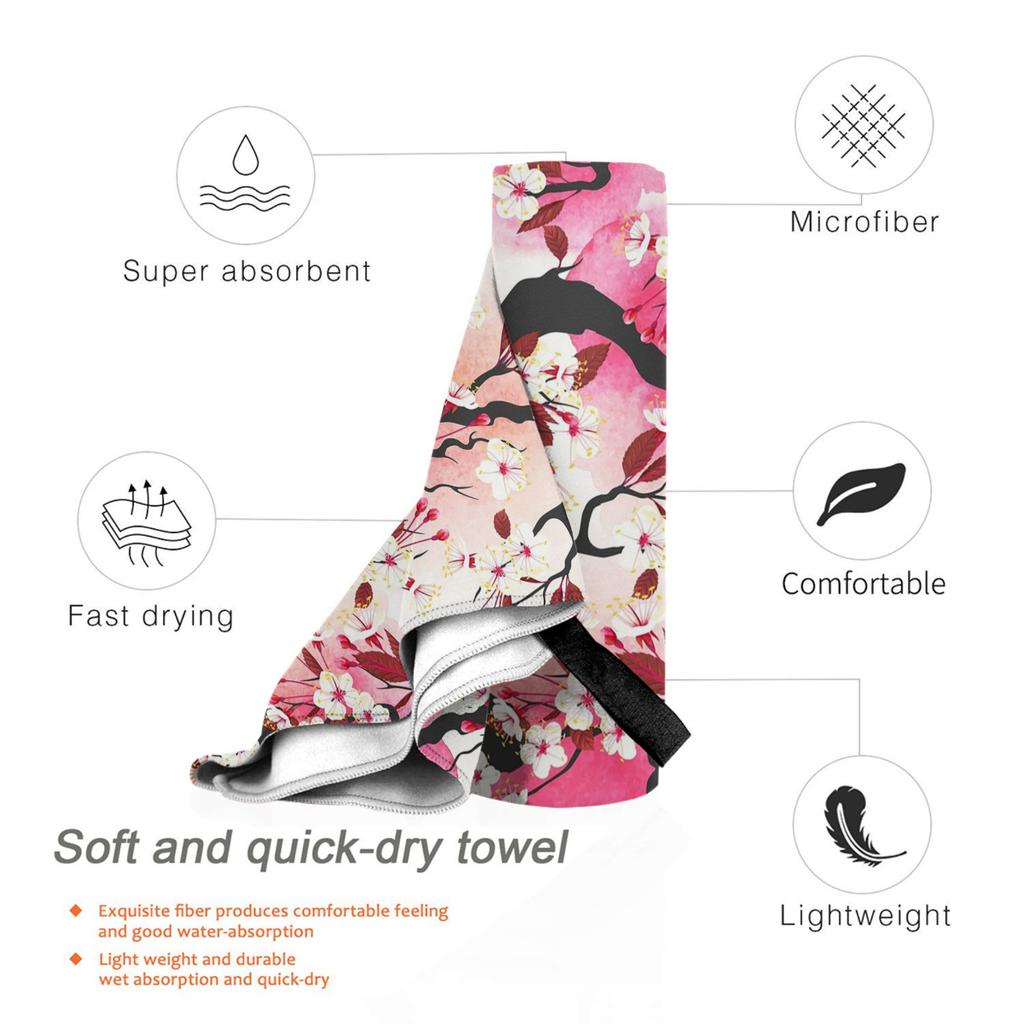 Blooming Sakura Branch Cherry Blossom Japanese Flower Beach Towel Soft Quick Dry Absorbent Quick Towels For Mountain Climbing