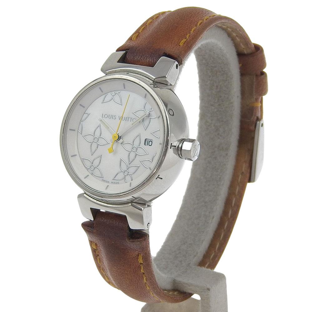 LOUIS VUITTON Tambour Watches Q121C whiteDial Stainless Steel/leather Quartz Analog display Women Used