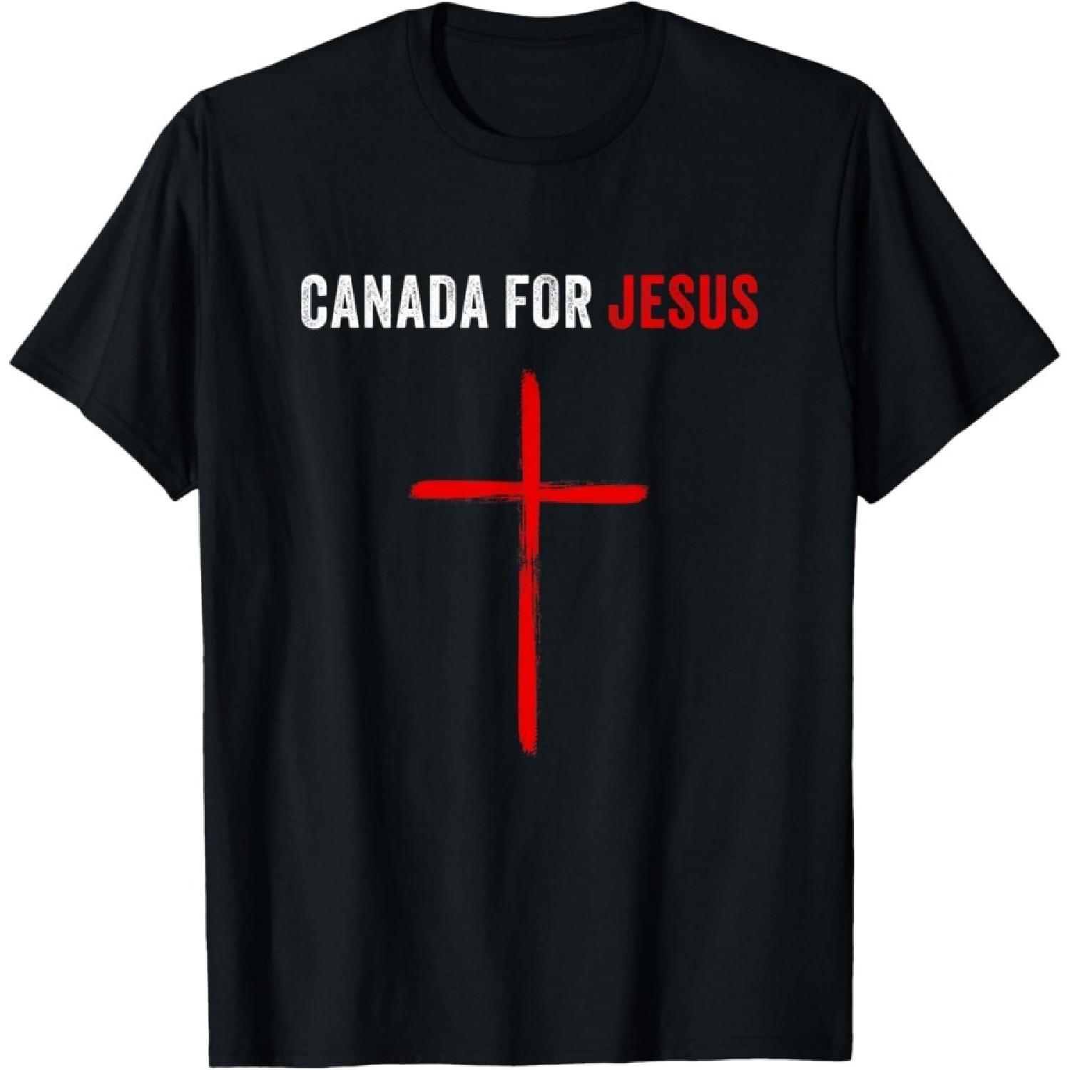 RUJUNMAN Canada for Jesus – Canadian Flag Cross Revival Graphic T-Shirt S