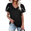 Summer New Women's Solid V-neck Lace Short Sleeve Loose T-shirt Top, Casual Fashion for Women