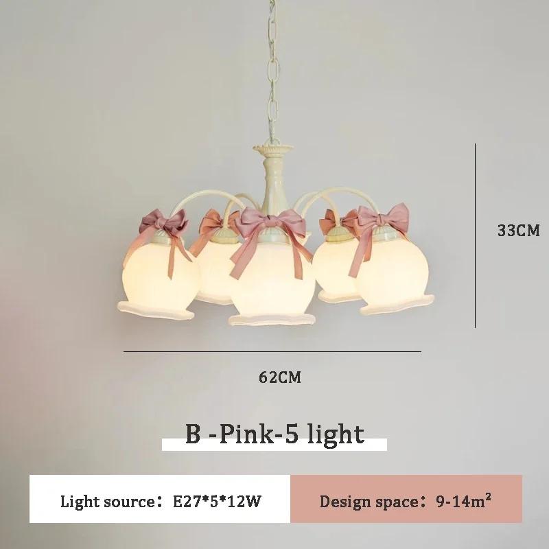 French design living room pendant light dining room romantic warm children's room pendant light sweet bow pink eye protection