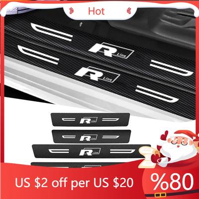 2026 New For VW VOLKSWAGEN For Volkswagen VW Rline R Line Logo Carbon Fiber Car Door Threshold Protector Stickers Auto Rear Trun