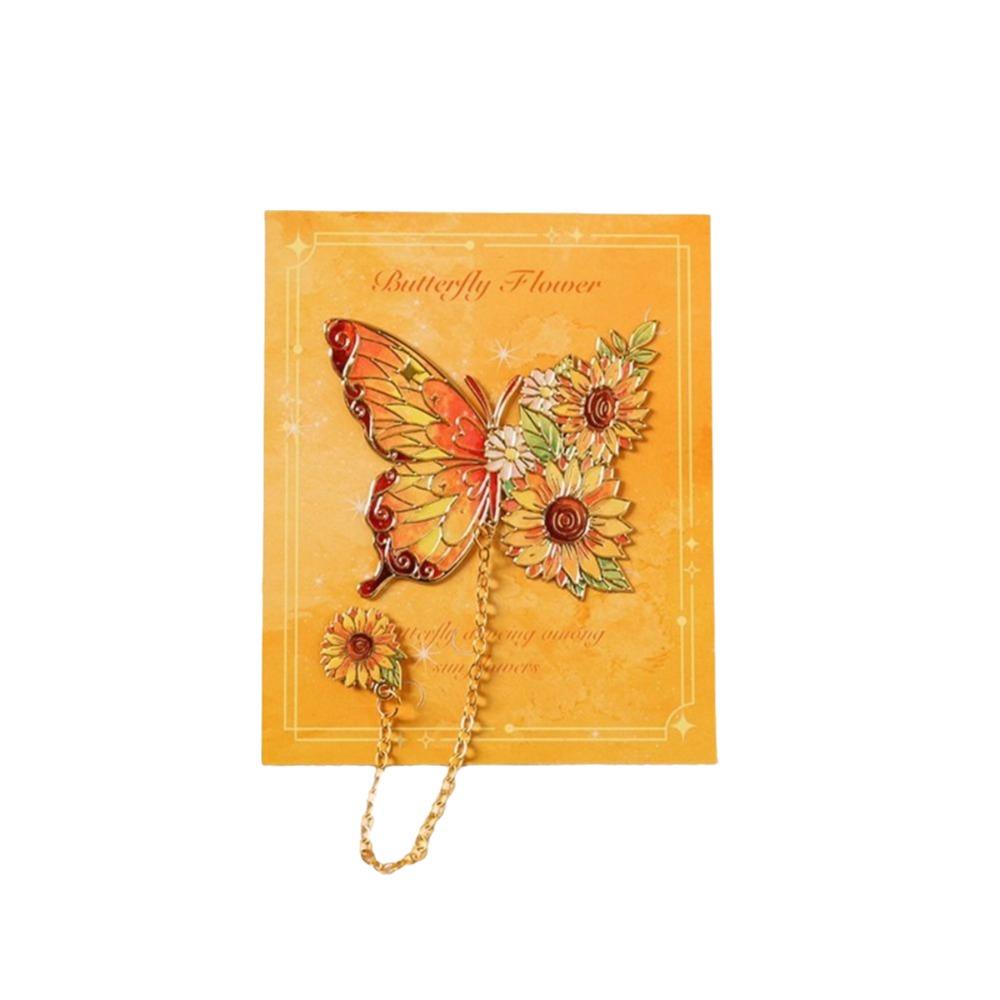 

Colorful Butterfly Metal Butterfly Bookmark Hollow Flower Tassel Chain Flower Painting Bookmark Colorful Bronzing помаранчевий