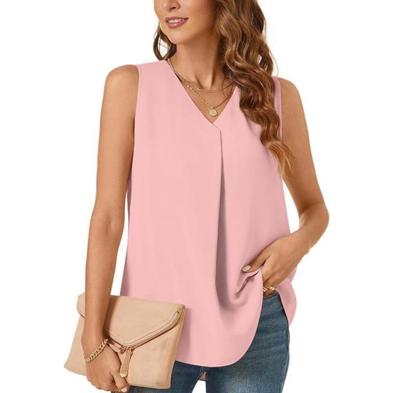 BITCED Women's Fashion Casual Solid Color Print Sleeveless V Neck Blouses & Shirts