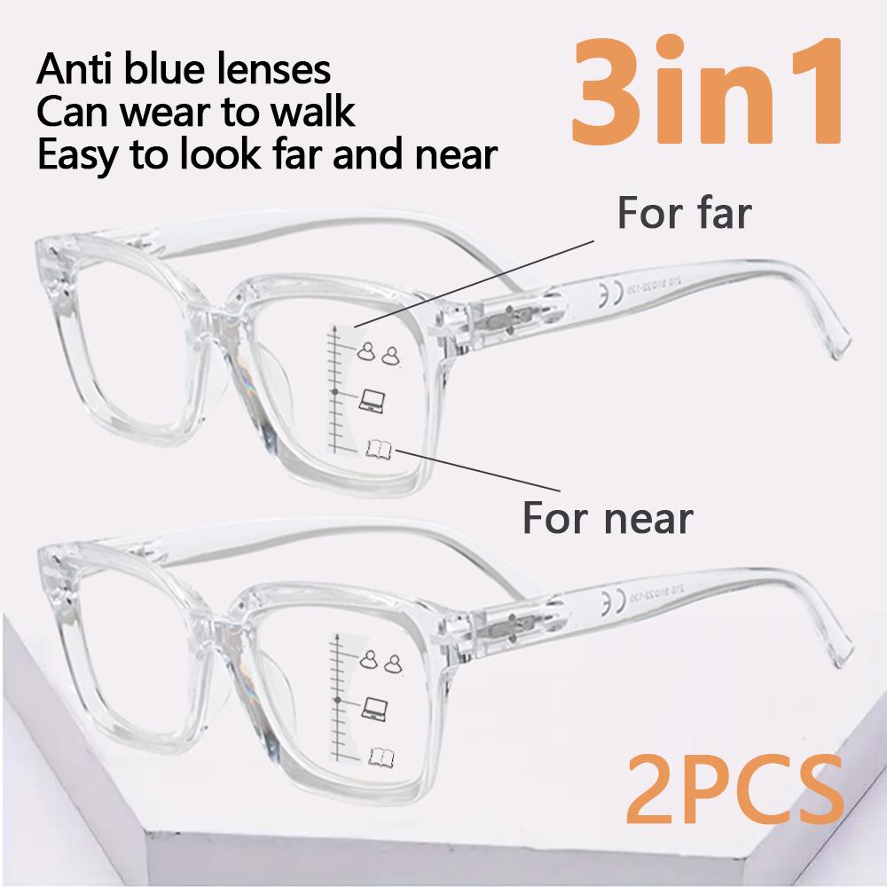 2pcs VOPHA Progressive Multifocal Glasses – New Stylish 3-in-1 Prescription Glasses for Women (Myopia Hyperopia & Reading)