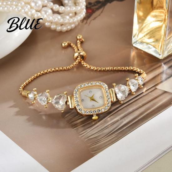 Rhinestone Embellished Watch Women Bracelet Small Square Dial Analog Quartz