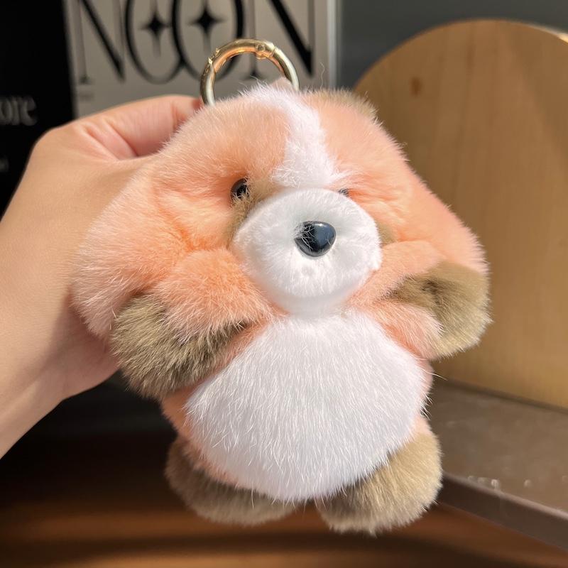 Fashion New Real Rabbit Fur Dog Doll Pendant Cute Dog Keychain Toys Keyring Handbag Charm Ornament Plush Jewelry Gifts