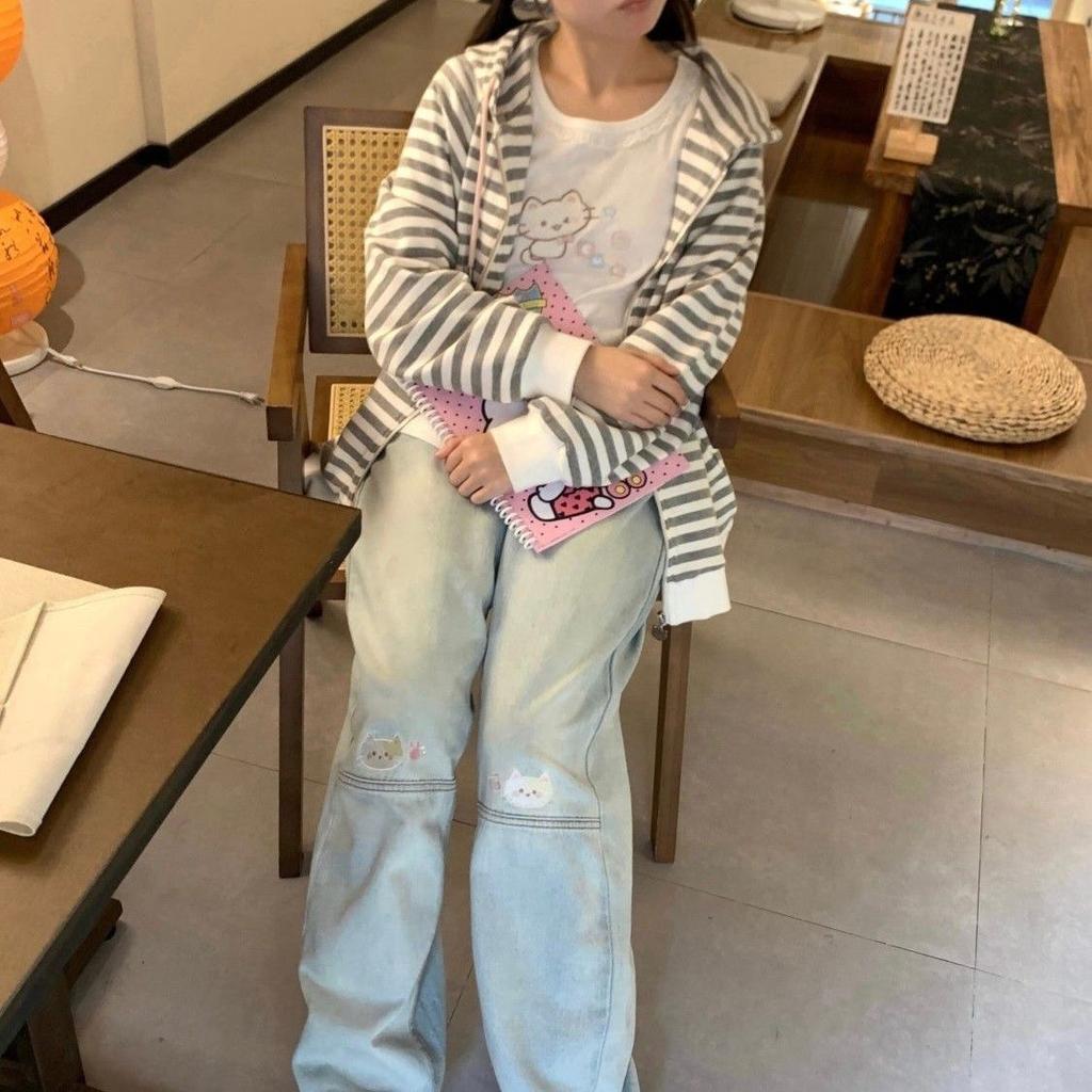 Sladká trička Kawaii Dámské Japonský styl Y2k Krajka Patchwork Roztomilé kreslené vyšívací trička Topy Měkká dívka