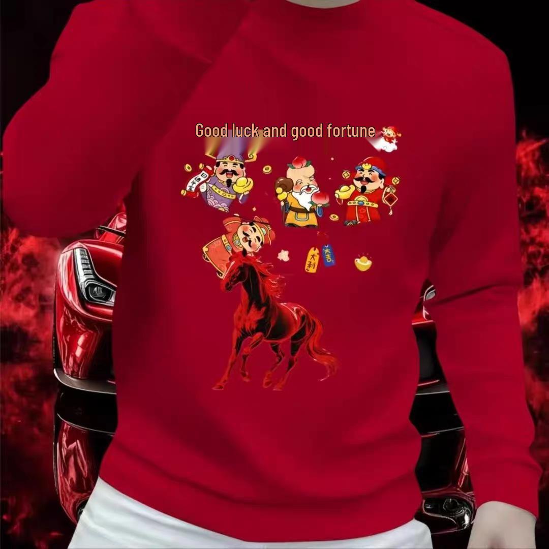 Red Horse Personalized Heavyweight Crewneck Sweatshirt - Trendy Men s Casual Autumn Fashion 5XL