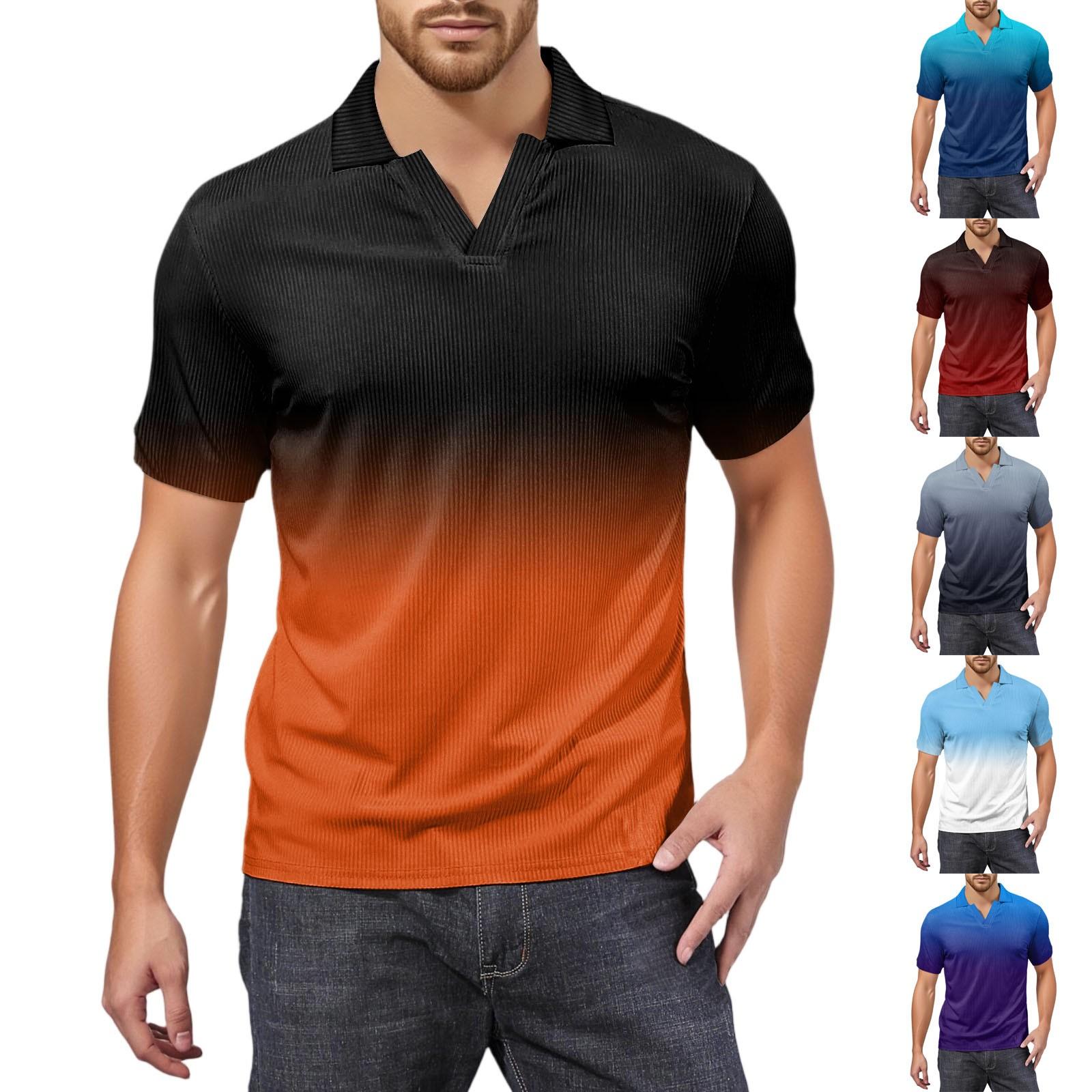 

Men s Fashion Printed V-Neck Short Sleeve Top Golf T-Shirt L синій