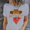 Retro Howdy Cowgirl Print T-shirts For Women Summer Short Sleeve Crew Neck T-shirt Vintage Graphic Tops Tie Dye T-shirts
