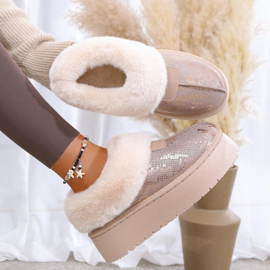 European and American short boots with integrated fur, women's thermal cotton shoes, flip shoes, winter boots, women's large size