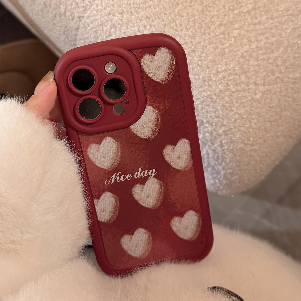 Crayon Love Smudged Mobile Phone Case for Iphone15 Silicone 16 for 14promax Retro Wine Red 12 All Inclusive 13