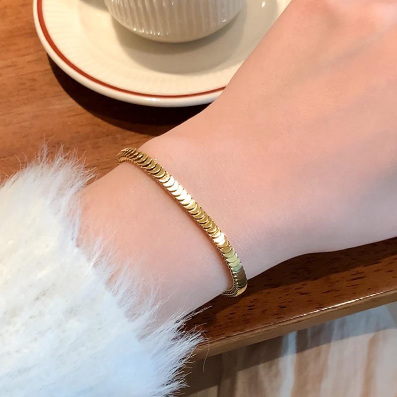 Stainless Steel Gold Plated Geometric Round Stacked Bracelet For Women Men Fashion Simple Luxury Waterproof Daily Wear Jewelry