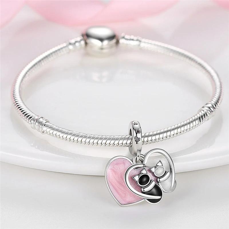 Charms Coppercouple Kitten Pink Heart Beads Fit Charms Plataoriginal Bracelet Beads Women Jewellery Making Gifts