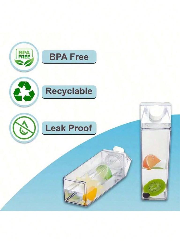 1 pc 500ml/1000ml large capacity milk box shaped water bottle, transparent square plastic water cup,
