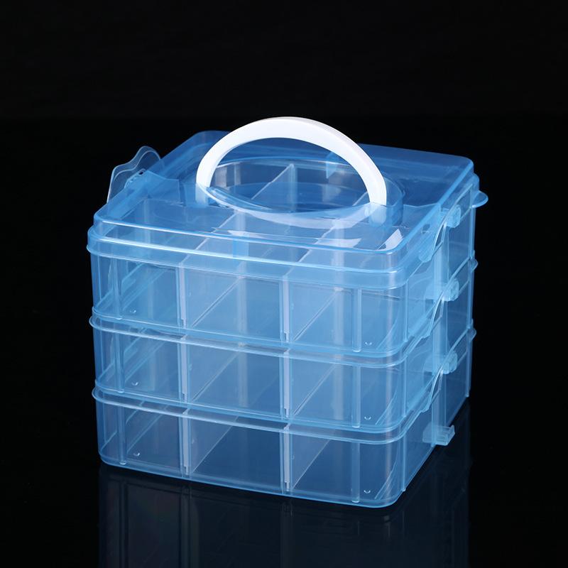 Scatola portaoggetti portatile a tre strati per la casa, Scatola portaoggetti trasparente per gioielli, Scatola portaoggetti per attrezzi da ferramenta, Scatola portaoggetti per giocattoli Lego