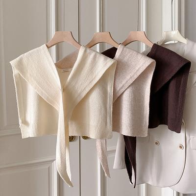 Wool Knitted Shawl Winter Warm Solid Color Collar Neck Guard Knit Thin Knotted Cape Triangle Scarf For Women Fashion Scarf