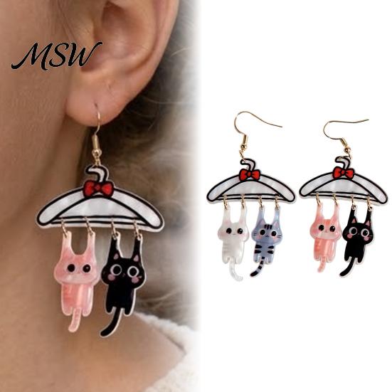 Creative Acrylic Cat Ornaments 1 Pair Cute Dangle Drop Earrings for Women, 2D Cartoon Kitten Sweet Girl Style Jewelry Hang on Clothes Hanger Earrings,