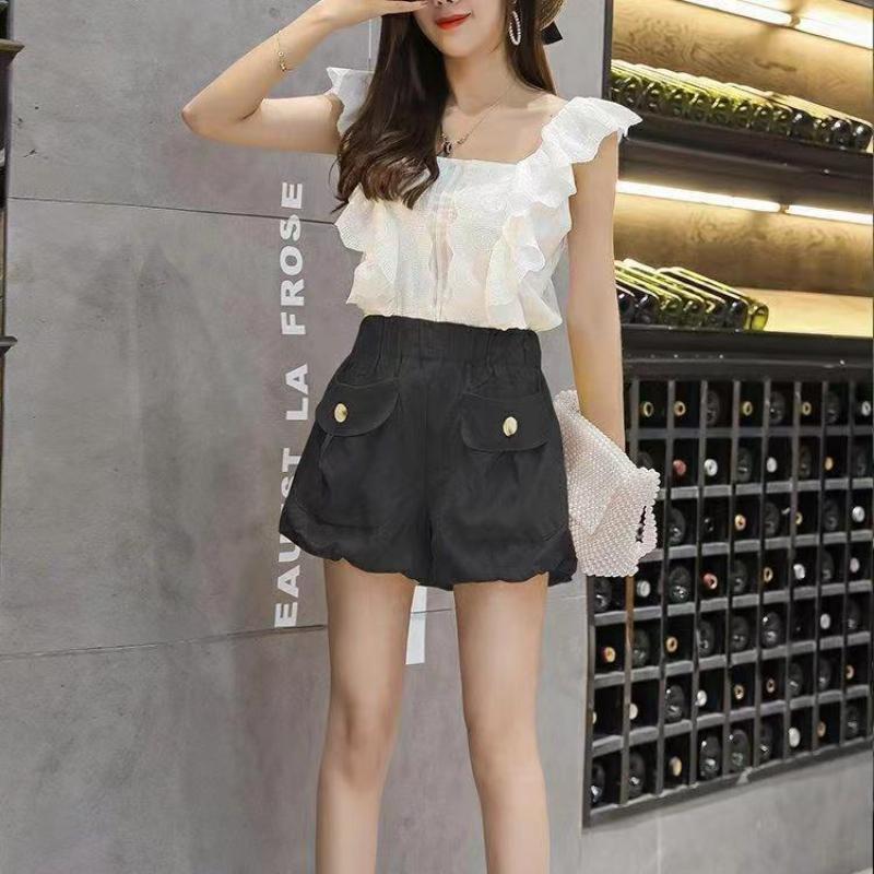 

WTEMPO Летние женские шорты большого размера Тонкие узкие шорты с высокой талией Свободные широкие шорты Тонкие джинсовые шорты с дизайном Sense Повседневные шорты XL чёрный