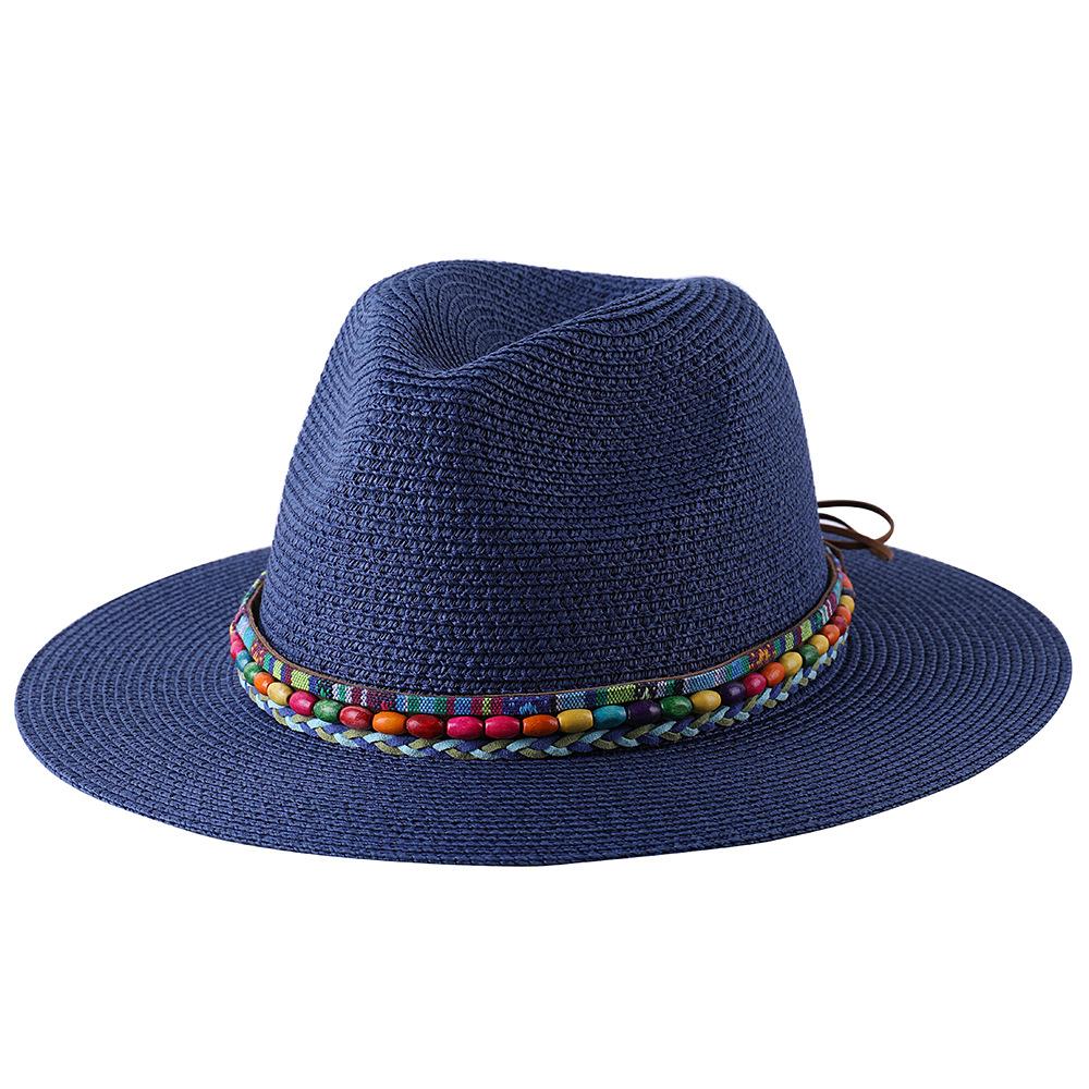 2022 Summer Hat for Women Men Wide Brim Panama Sun Straw Hats Travel Beach Jazz Fedora Hat