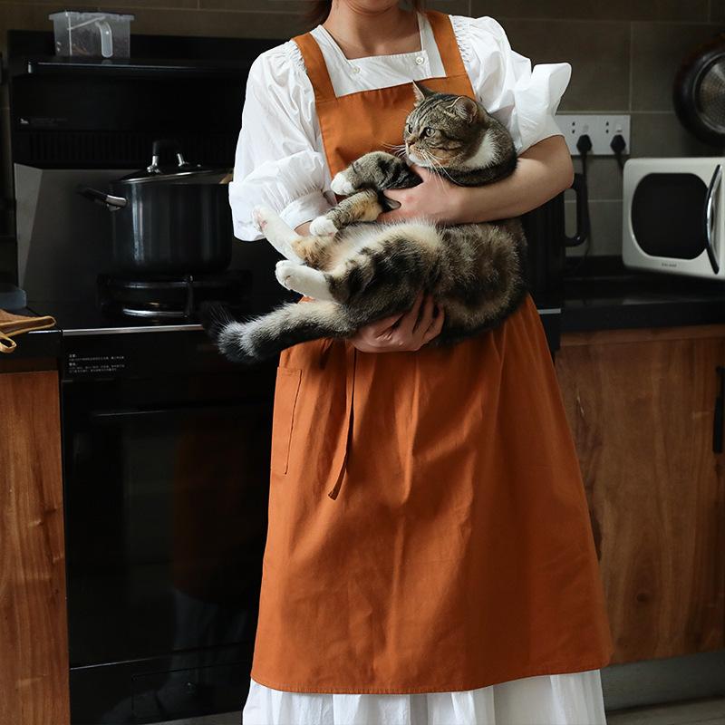 Kitchen Splash-proof Apron Literary and Fresh Cotton Pleated Skirt Kitchen Baking Vest Apron