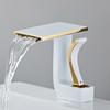 White Gold Waterfall Basin Faucet Brass Deck Mounted Bathroom Washbasin Faucet Creative Single Hole Hot and Cold Wash Basin Tap